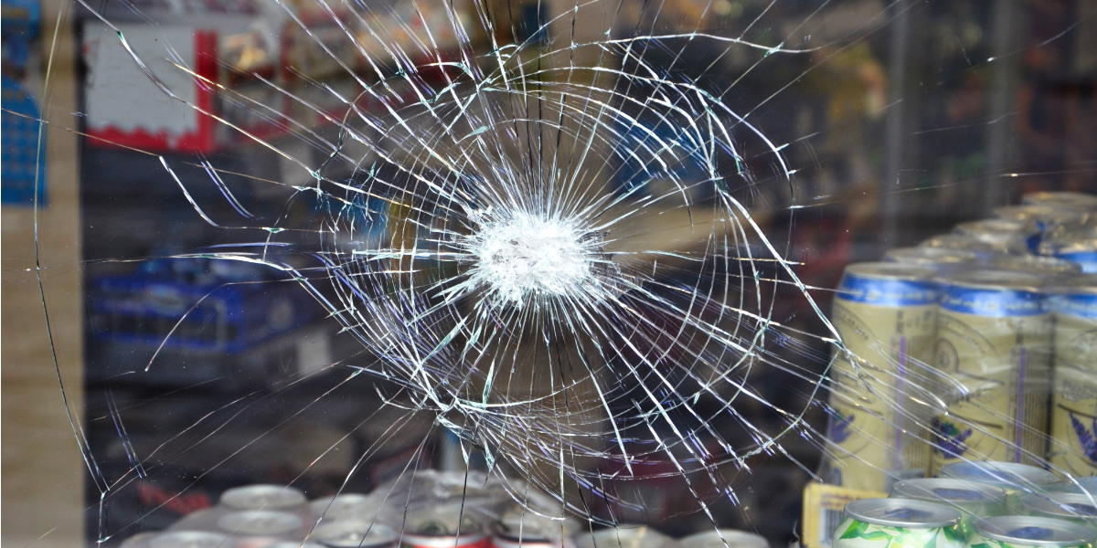 smashed shop window